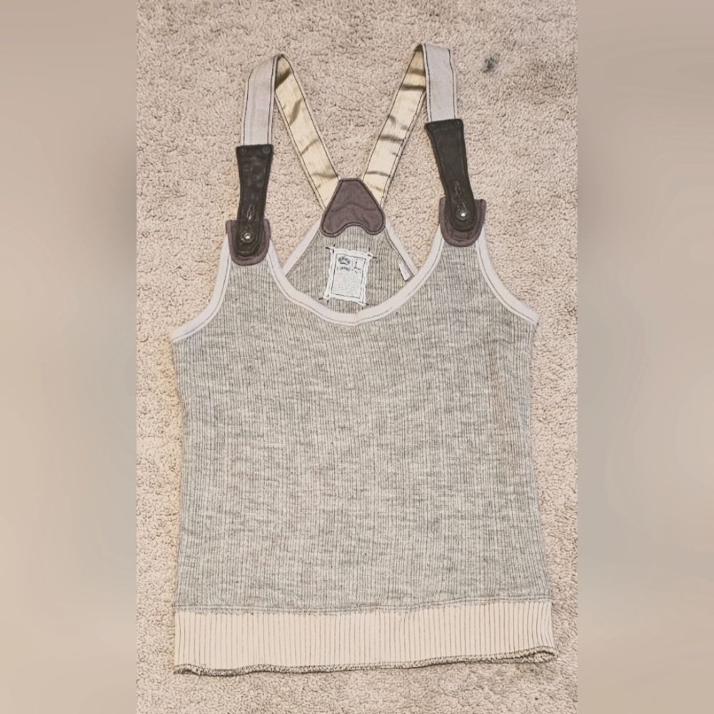 Steampunk Tan Wool Suspender Style Racerback Tank Top, Z-Brand